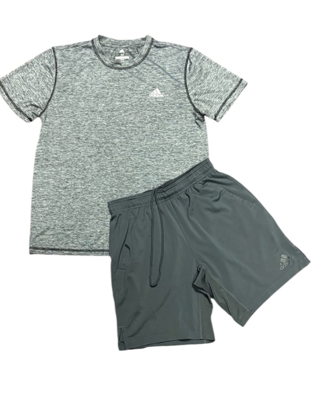 Adidas Bundle - Charcoal Men's Athletic Shorts and heathered grey dry fit tee -M
